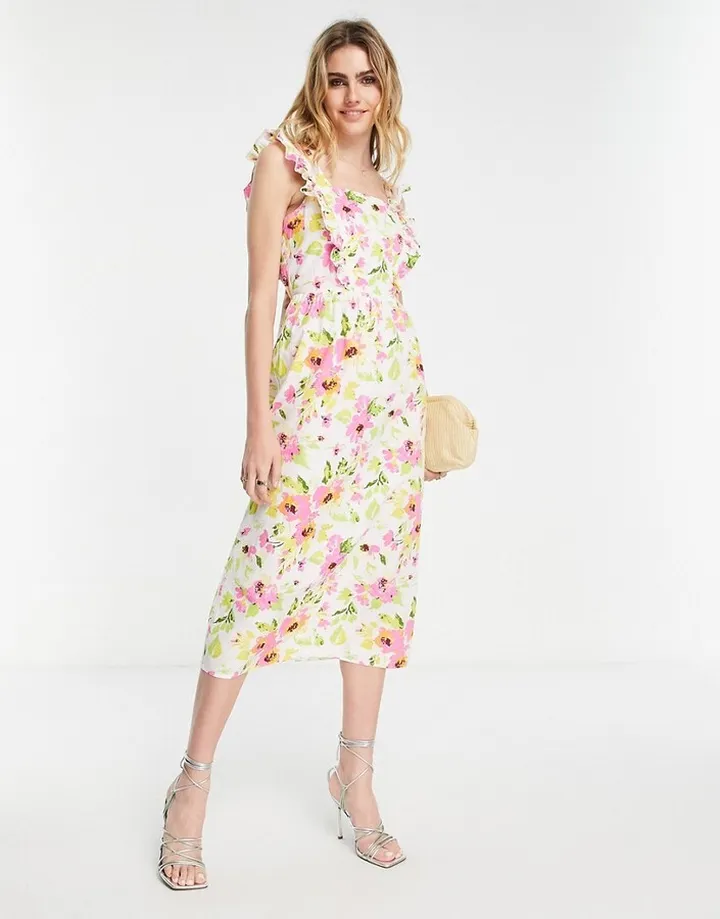 Vila midi dress with tie back in floral print