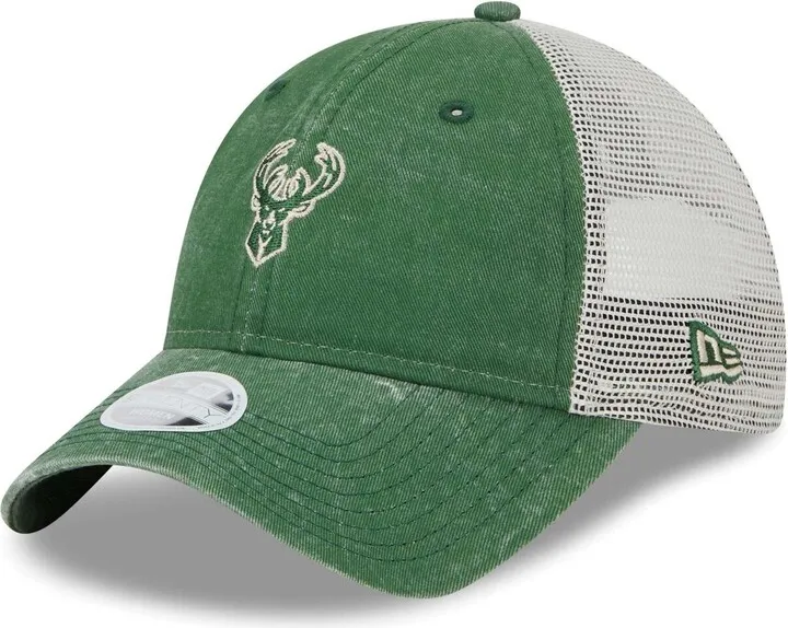 Women's New Era Hunter Green Milwaukee Bucks Micro Logo 9Twenty Trucker Adjustable Hat