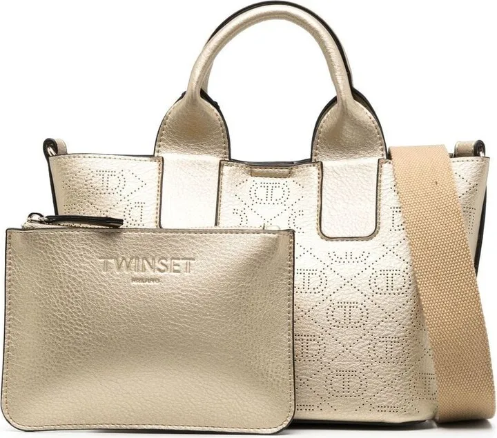 Metallic Logo-Pattern Tote Bag