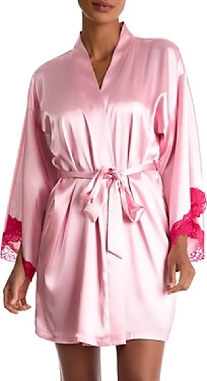In Bloom by Jonquil Lace Trim Satin Robe