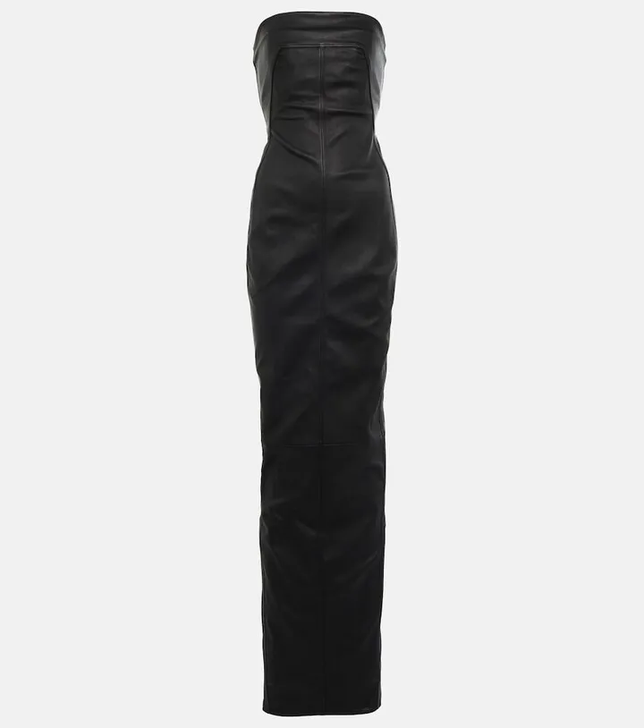 Strapless leather maxi dress