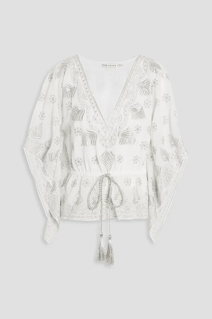 Sharita embellished crepe de chine blouse