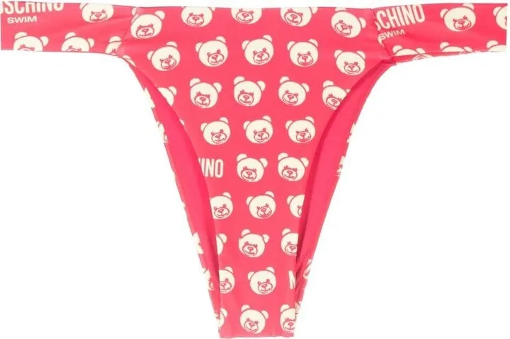 Teddy Bear-print high-leg bikini bottoms