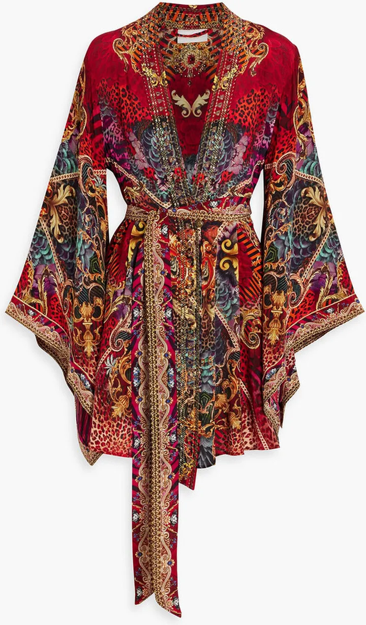 Belted embellished silk-chiffon mini wrap dress