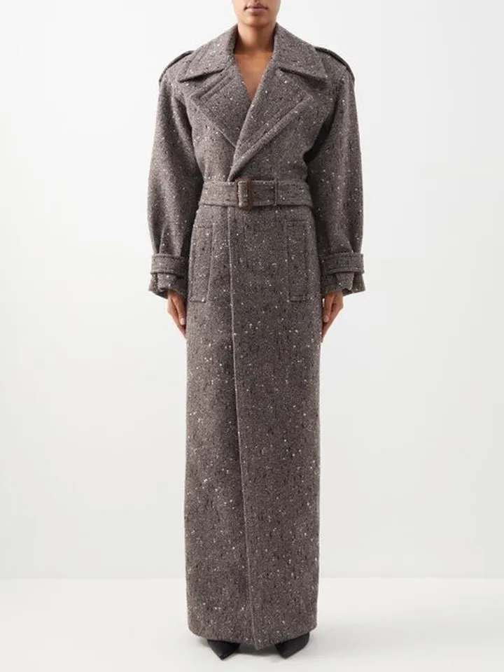 Herringbone Wool-blend Tweed Coat