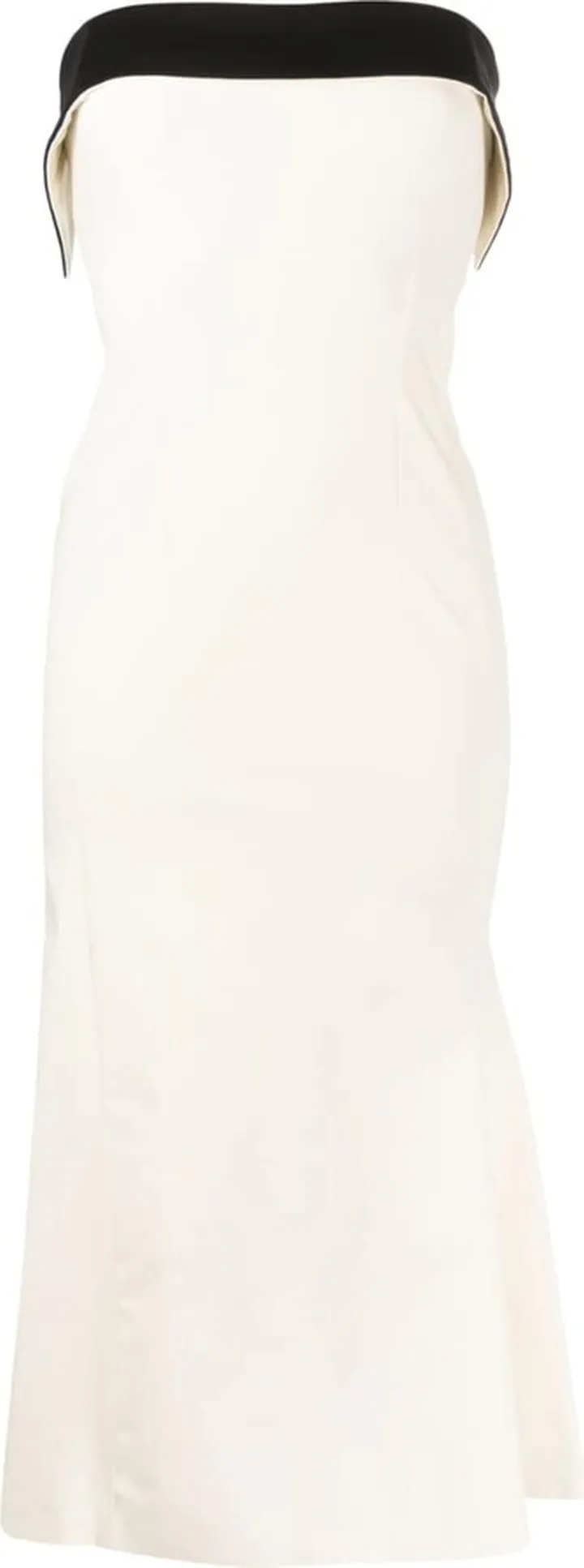 Contrast-Trim Strapless Midi Dress