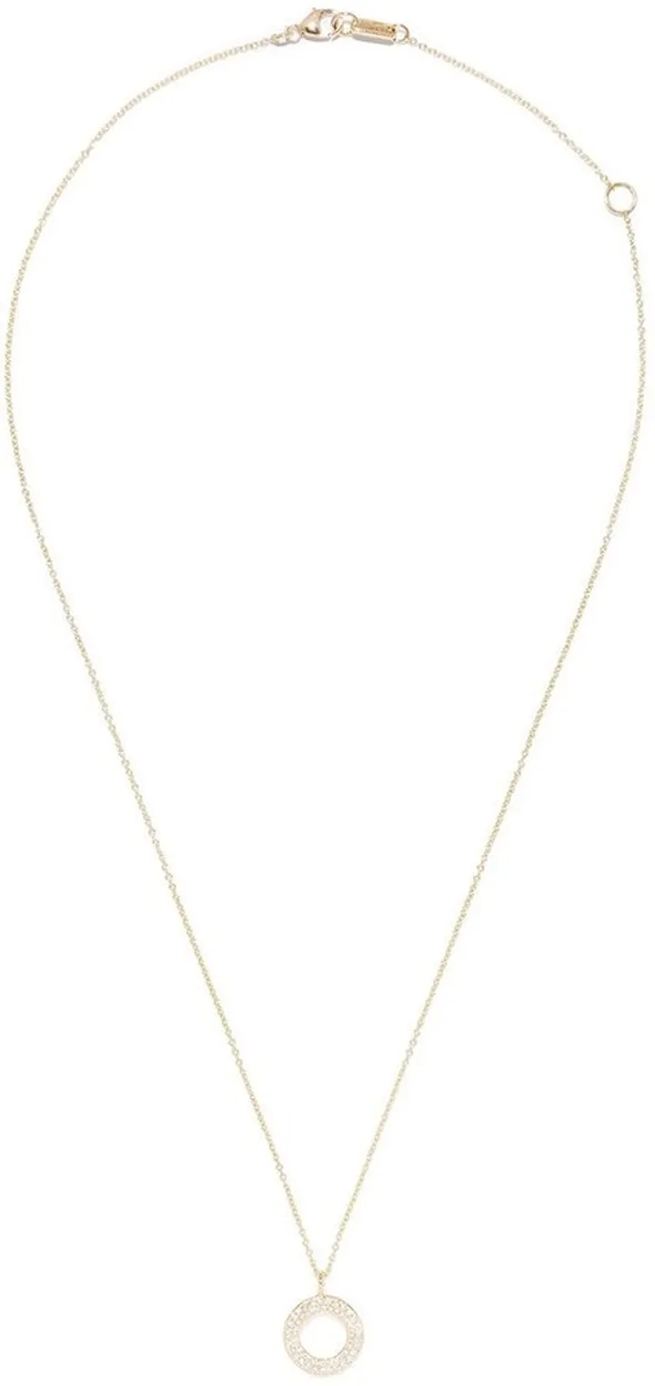 18kt yellow gold Stardust Open Wavy Disc Pendant diamond necklace