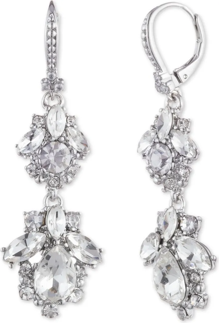 Crystal Cluster Double Drop Earrings