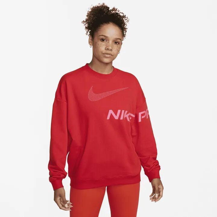 Nike Women's Dri-FIT Get Fit French Terry Graphic Crew-Neck Sweatshirt in Red