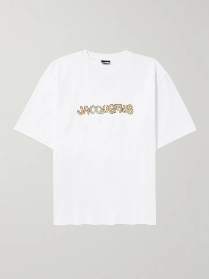 Raffia-Trimmed Cotton-Jersey T-Shirt