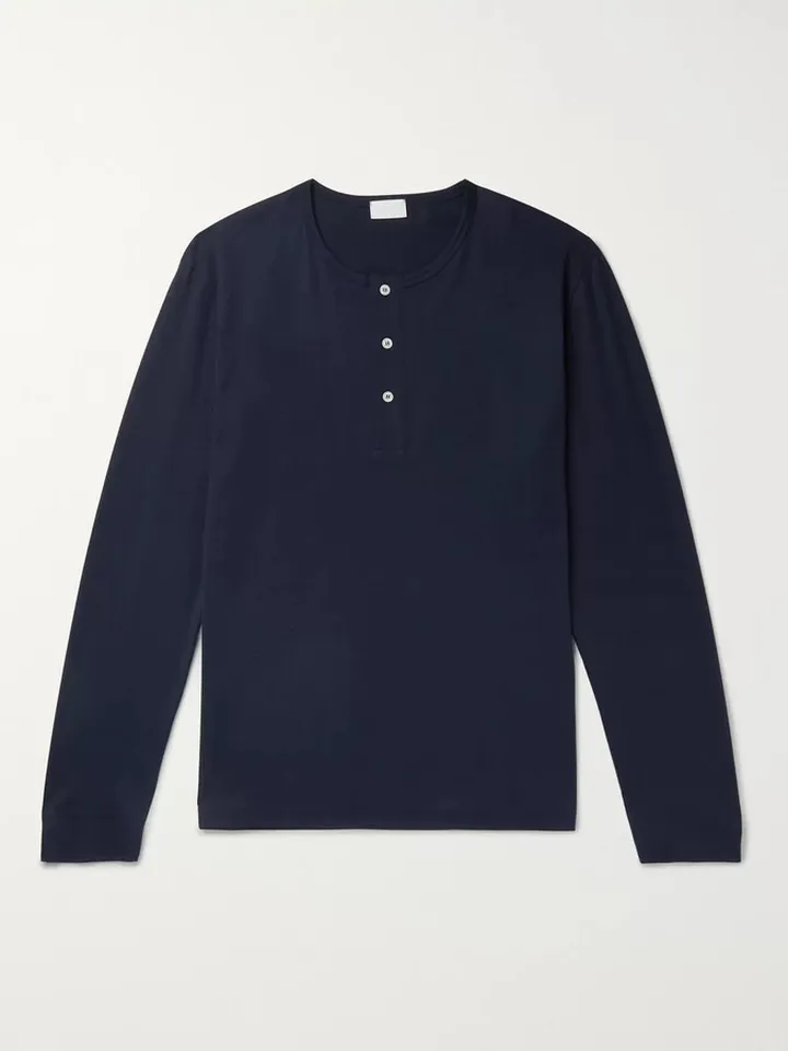 Pima Cotton-Jersey Henley Pyjama T-Shirt