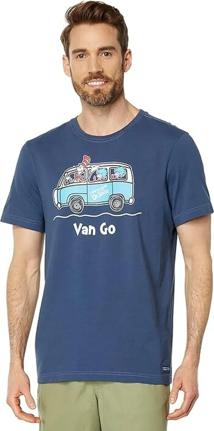 Life is Good Cat In The Hat Van Go Short Sleeve Crusher Tee (Darkest Blue) Men's Clothing