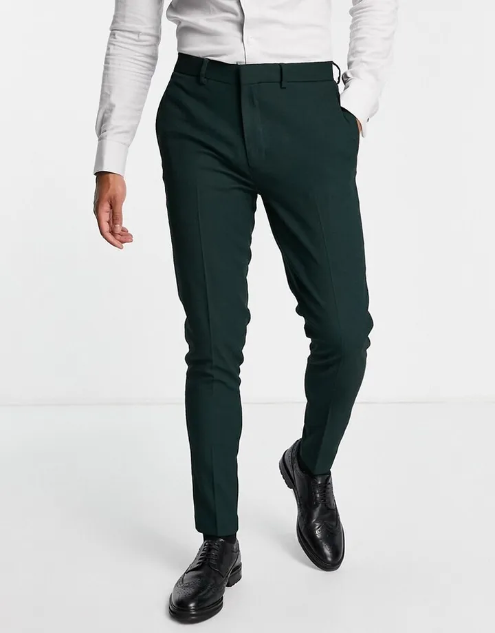 ASOS DESIGN wedding super skinny suit pants in forest green micro texture