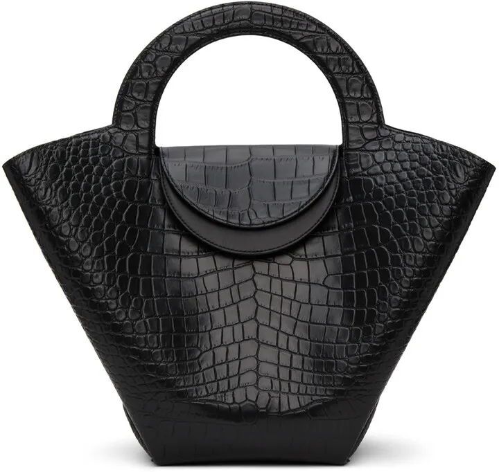 Bottega Veneta Black Croc Top Handle Tote