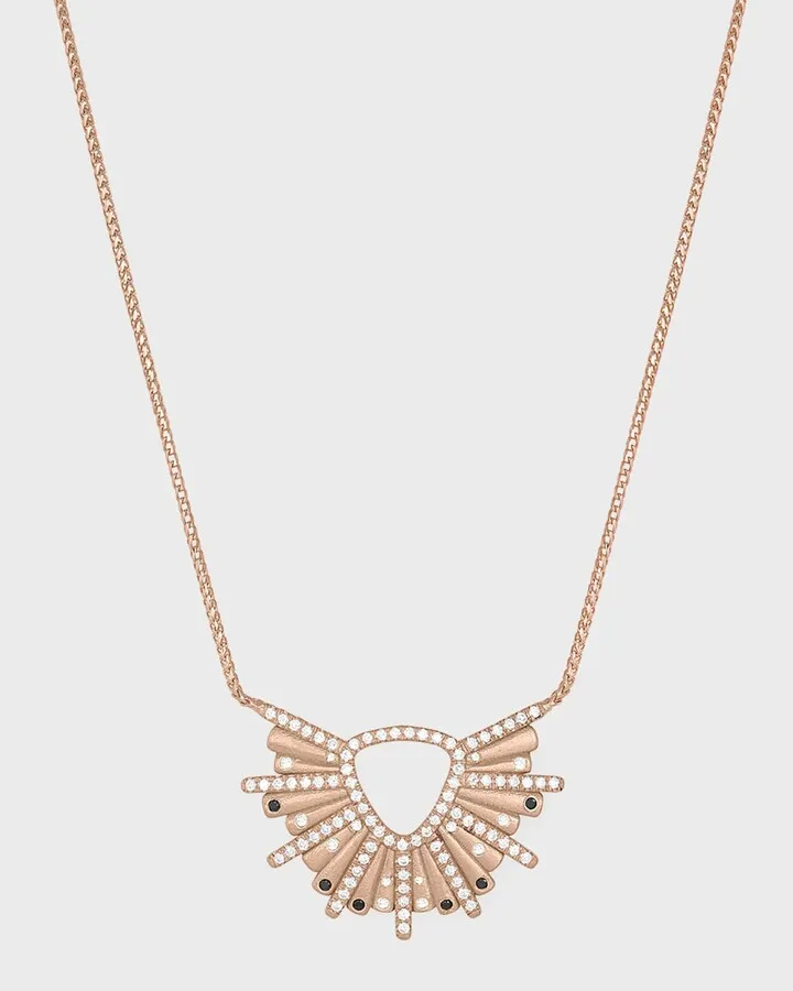 18k Rose Gold Sunburst Diamond and Black Diamond Pendant Necklace