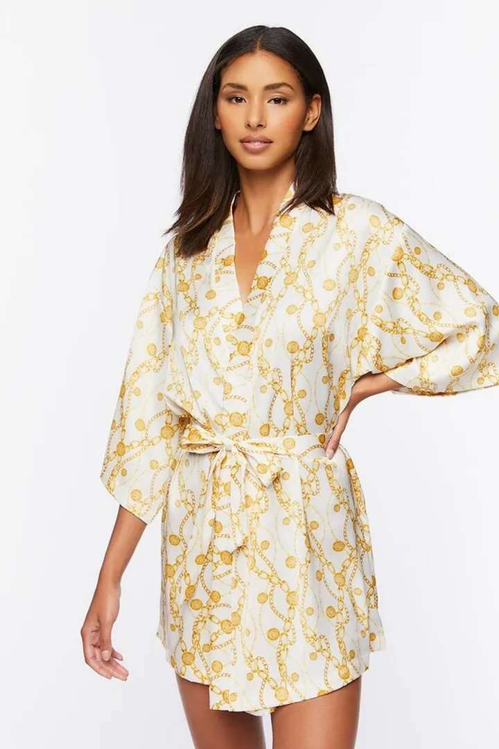 Chain Print Satin Robe