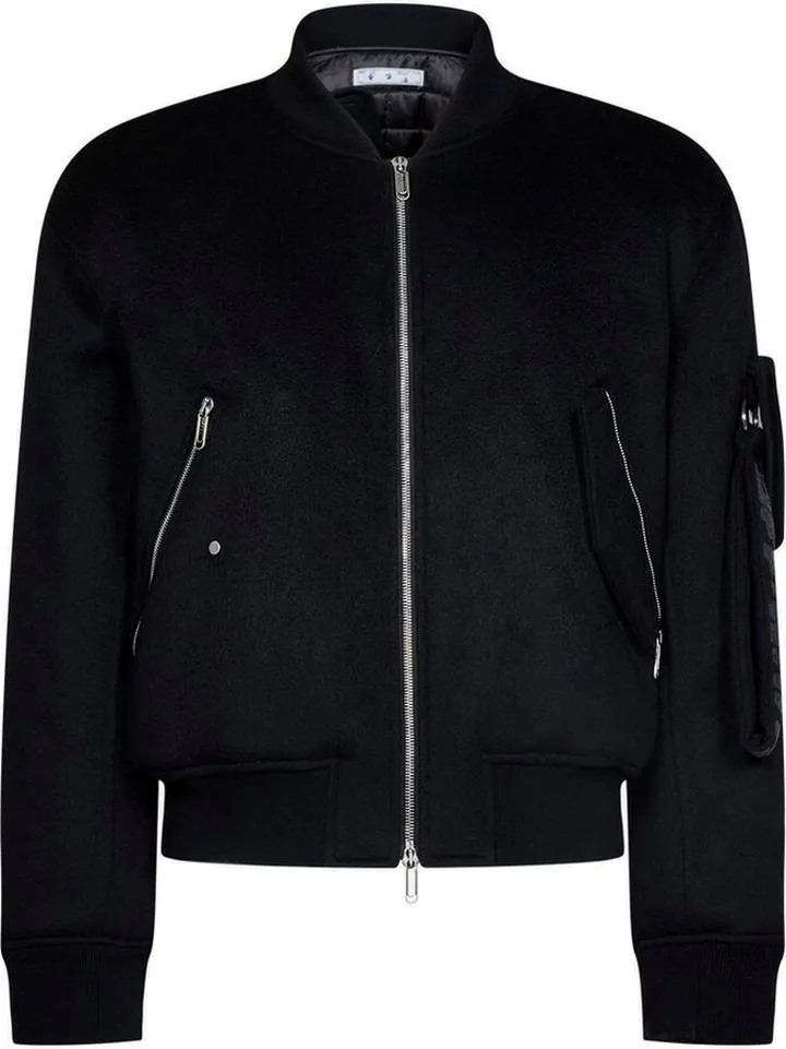 Off-White Zip-Up Long-Sleeved Bomber Jacket