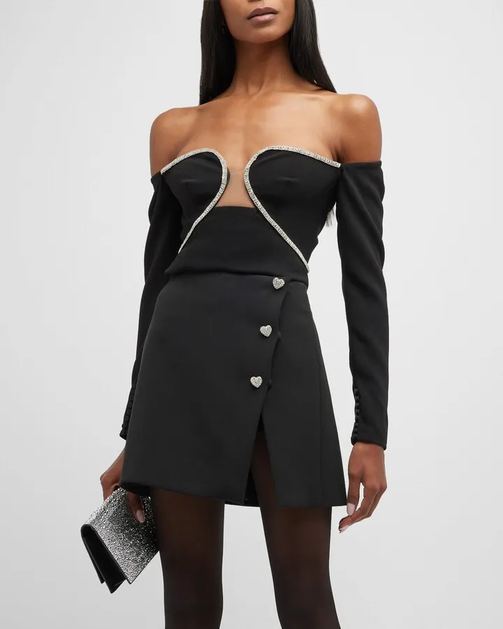 Off-Shoulder Diamante-Trim Crop Top