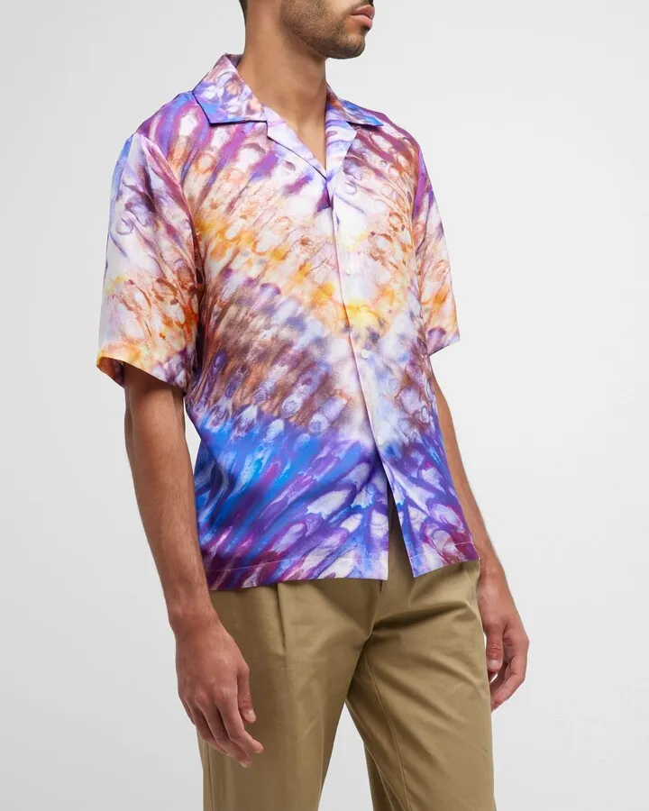 Men's Tie-Dye Silk Bowling Shirt