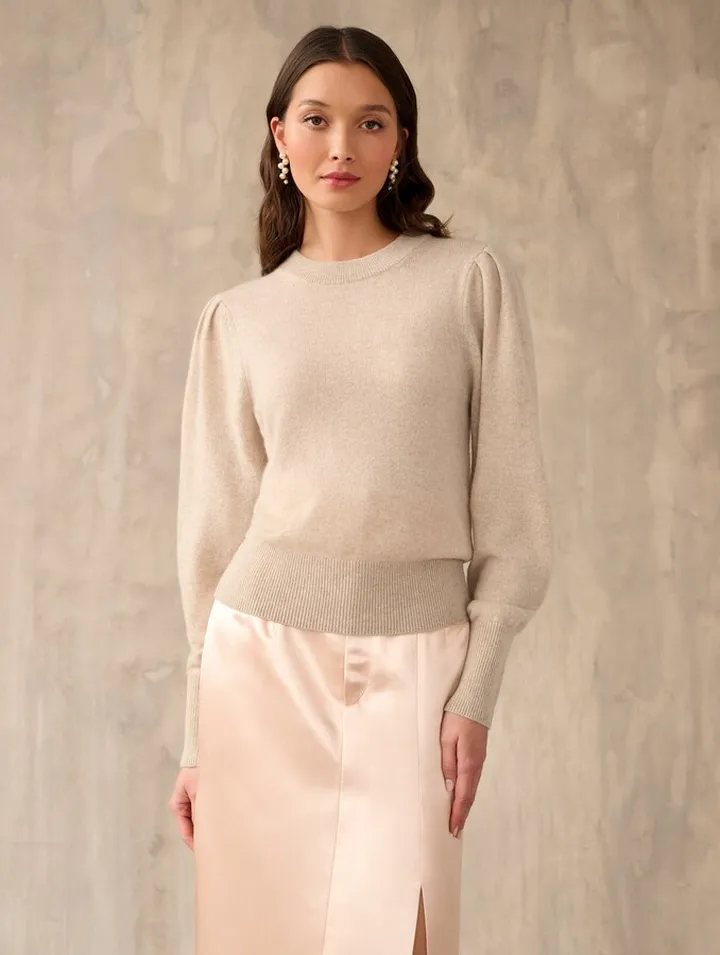 Cashmere Puff Sleeve Crewneck