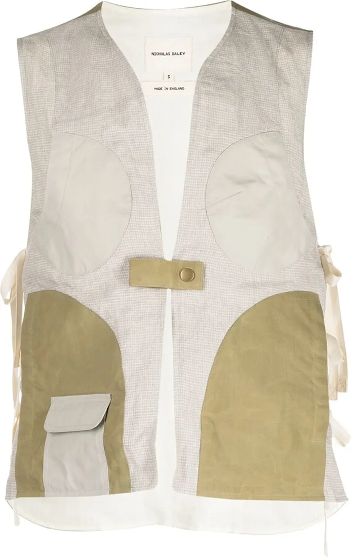 V-neck patchwork checked vest