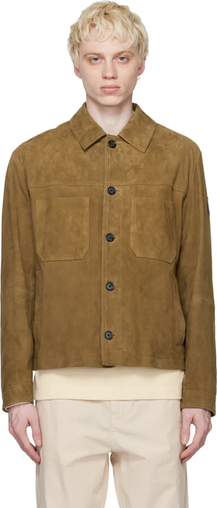 BOSS Beige Shirt-Style Leather Jacket