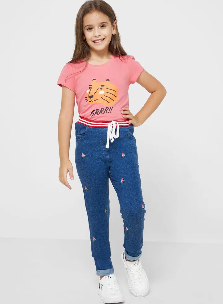 Girls Embroidered Jeans