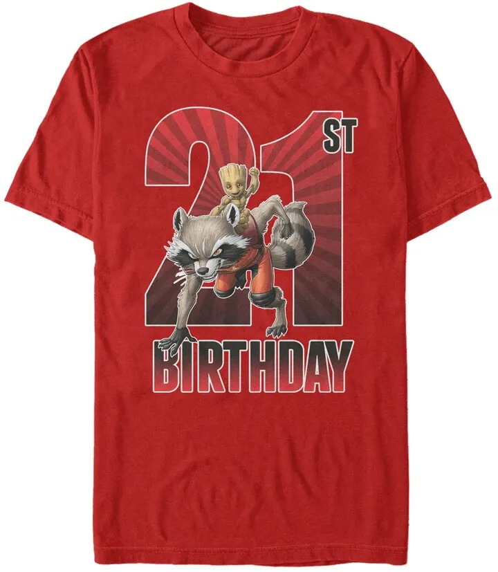Fifth Sun Men's Marvel Guardians of The Galaxy Rocket and Baby Groot 21st Birthday Short Sleeve T-Shirt