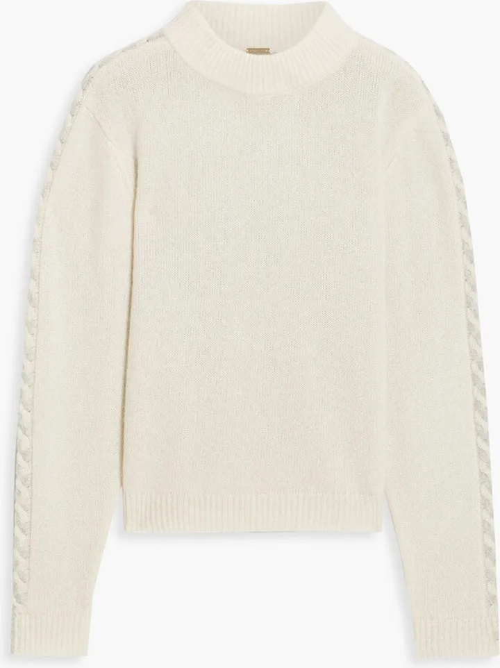 Two-tone cable-knit cashmere and silk-blend sweater