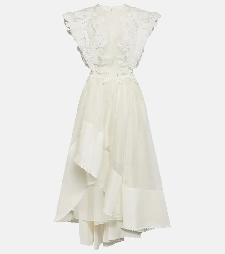 Tama embroidered linen and silk midi dress