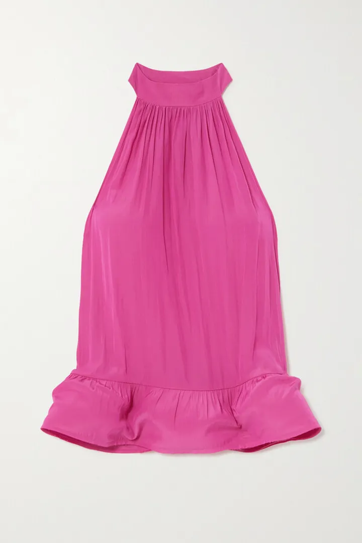 Lanvin - Satin Peplum Halterneck Top - Pink