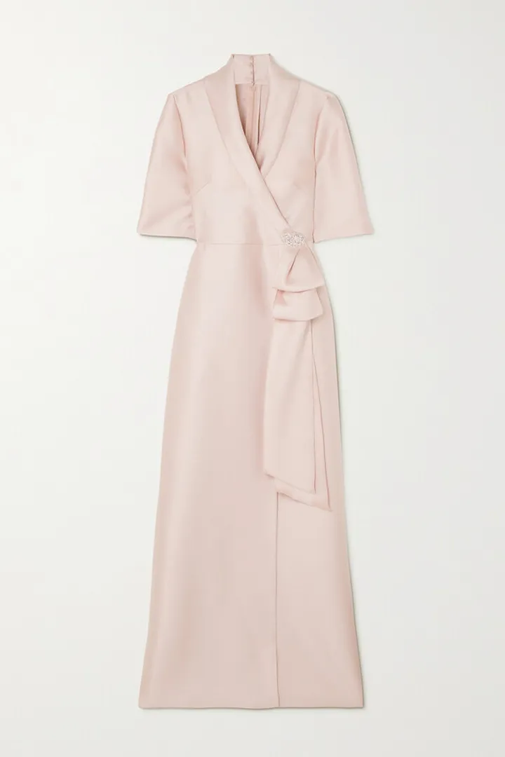 Reem Acra - Embellished Wrap-effect Mikado-piqué Gown - Pink