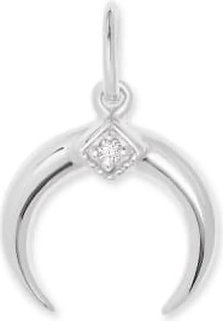Cresent Horn Charm Sterling Silver In White Diamond