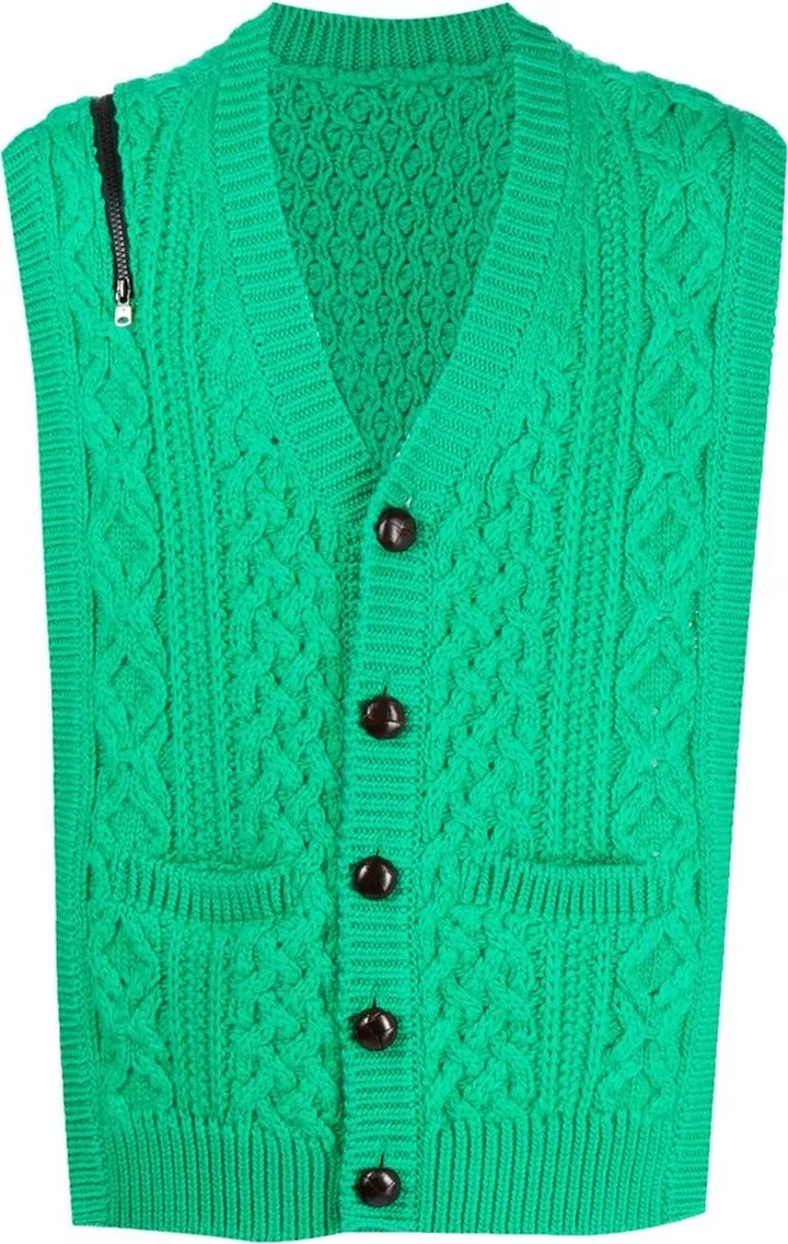 Aran-knit vest cardigan