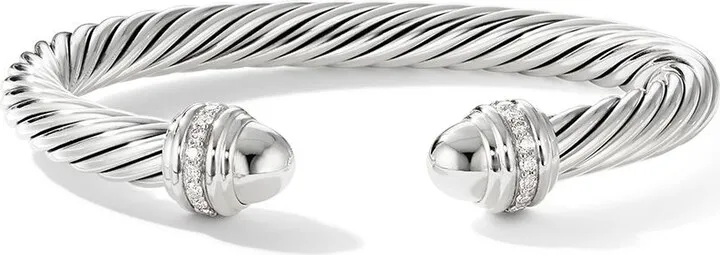 sterling silver 7mm Cable diamond cuff