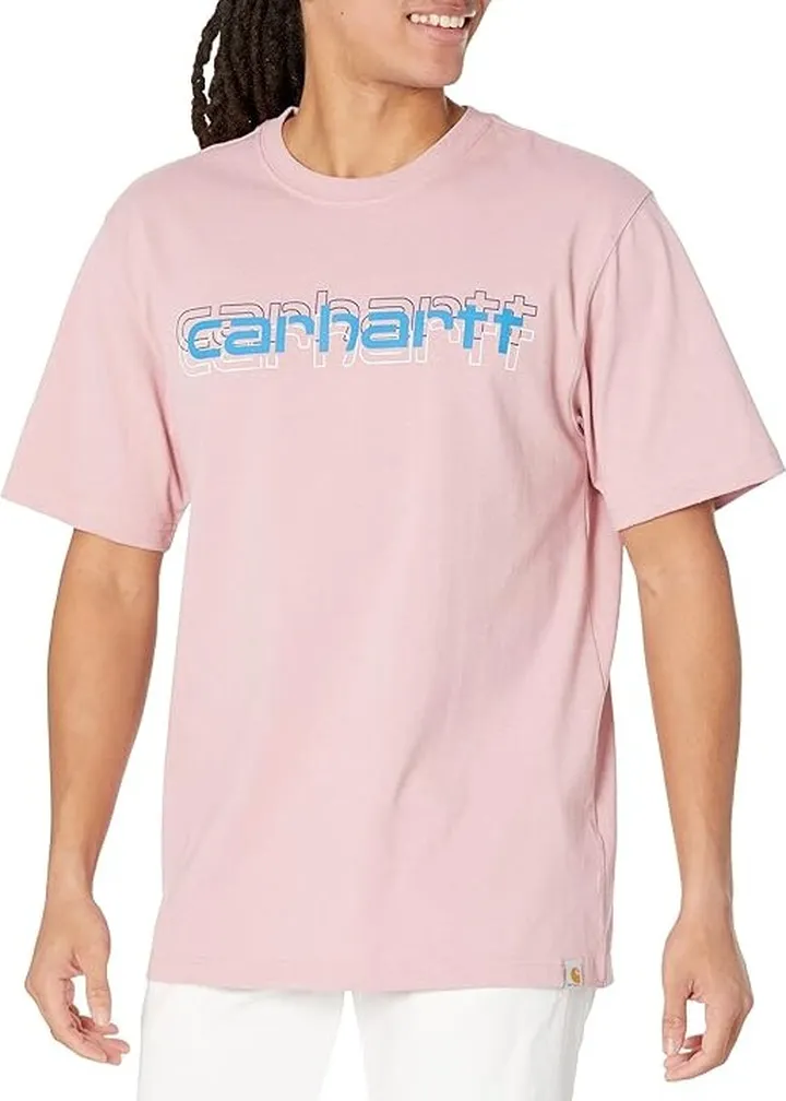 Carhartt Loose Fit Heavyweight Short Sleeve Logo Graphic T-Shirt (Foxglove Heather) Men's Clothing