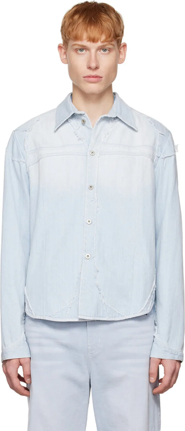 TheOpen Product SSENSE Exclusive Blue Ripped Denim Jacket