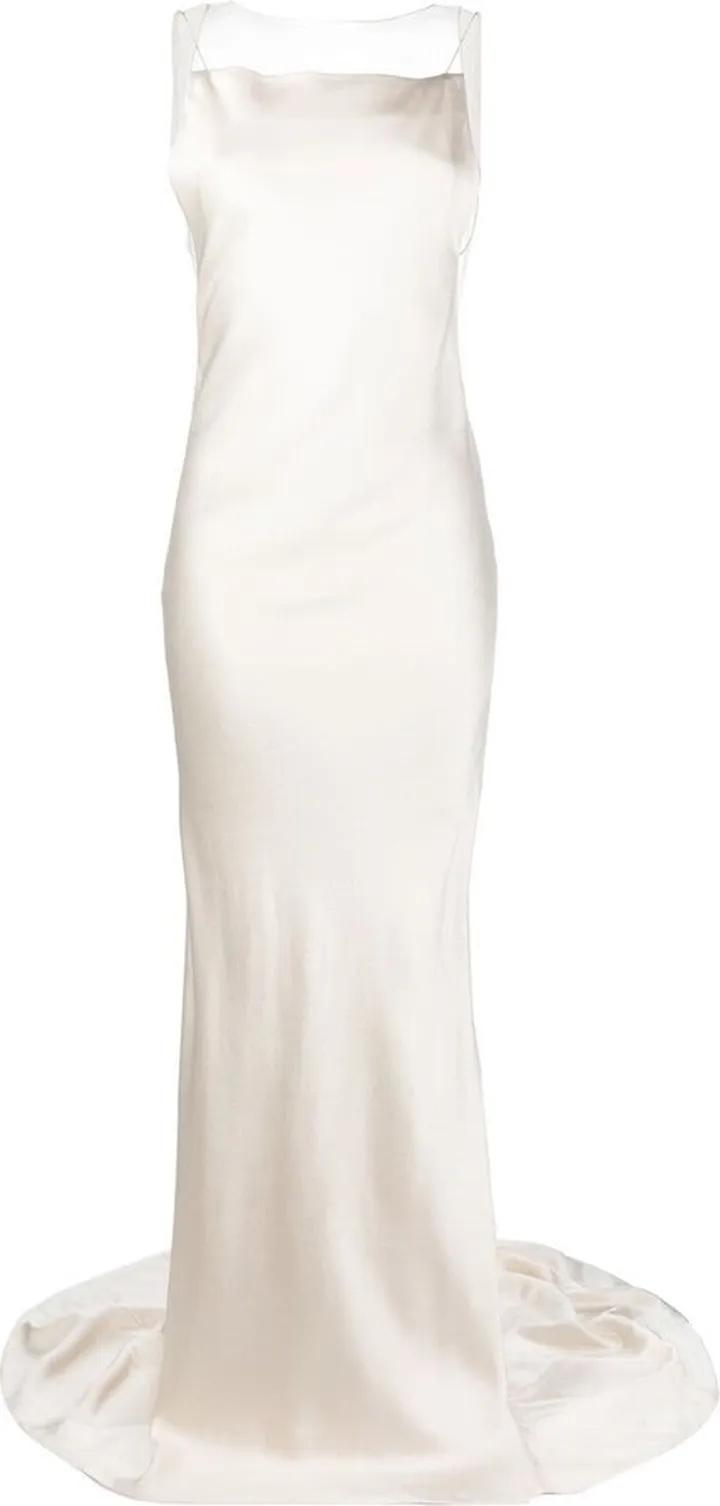 Sheer-Neck Silk Gown