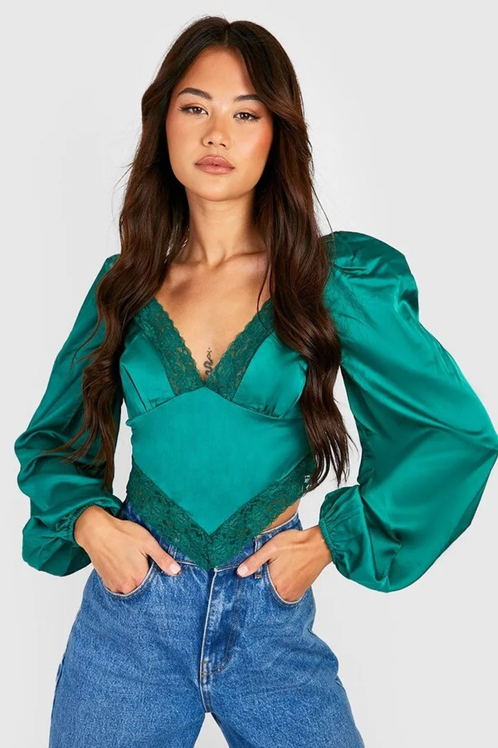 Lace Trim Satin Corset Top