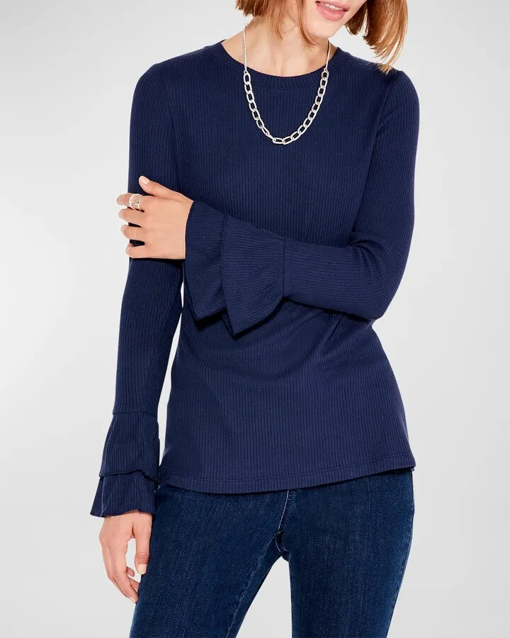 Cuffed Up Ribbed Bell-Sleeve Top