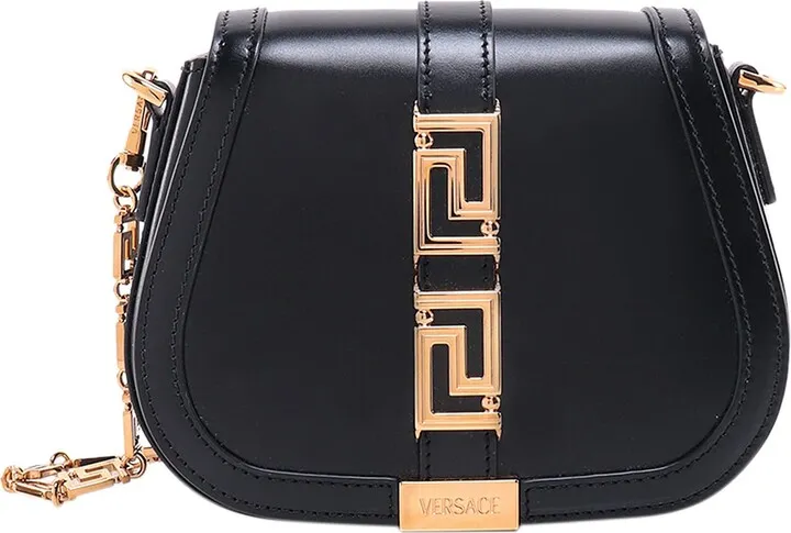 Leather shoulder bag with metal La Greca motif