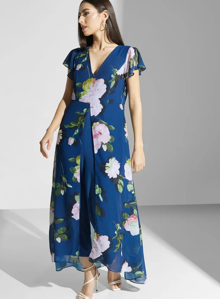 Floral Print Asymmetrical Hem Jumpsuit