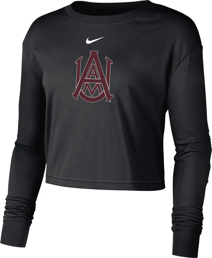 Nike Women's College (Alabama A&M) Cropped Long-Sleeve T-Shirt in Black