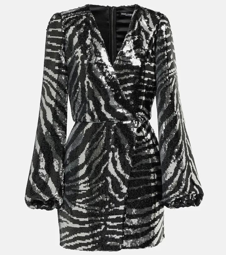 Zebra-print sequined minidress