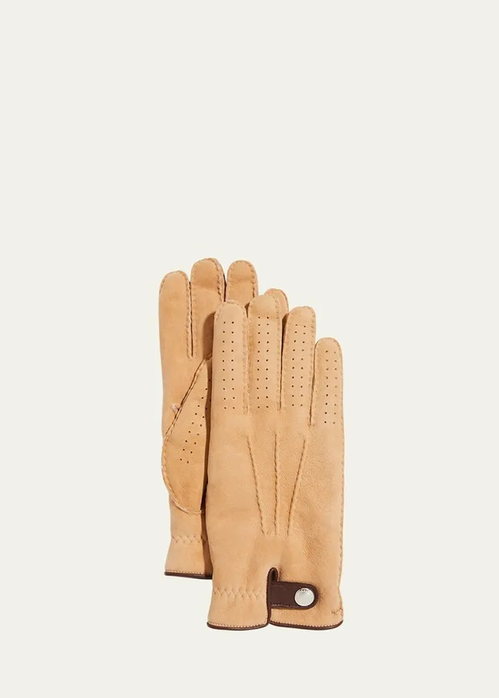 Men's Shearling-Lined Suede Gloves