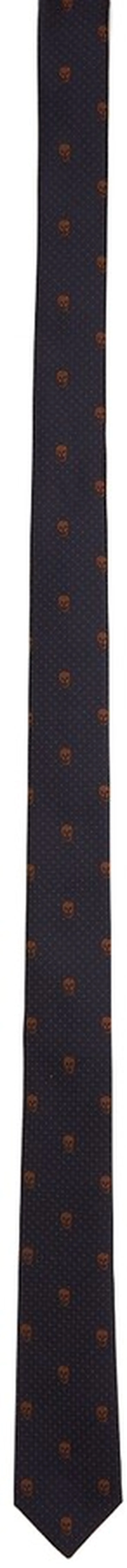 Alexander McQueen Navy & Brown Polka Dot Skull Tie