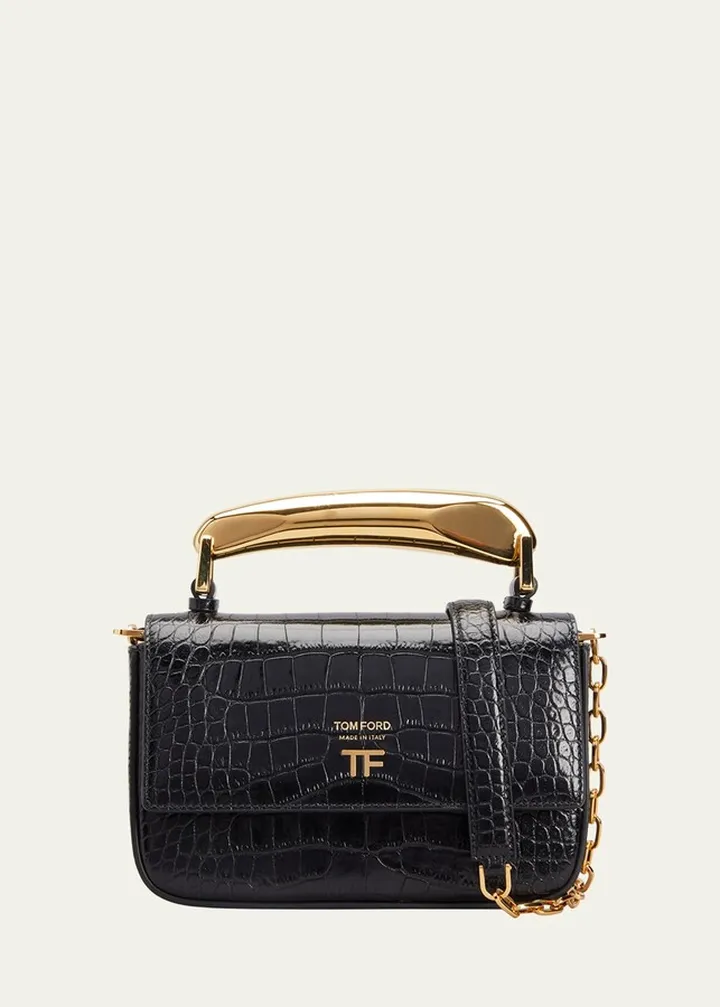 Bianca Croc-Embossed Shoulder Bag
