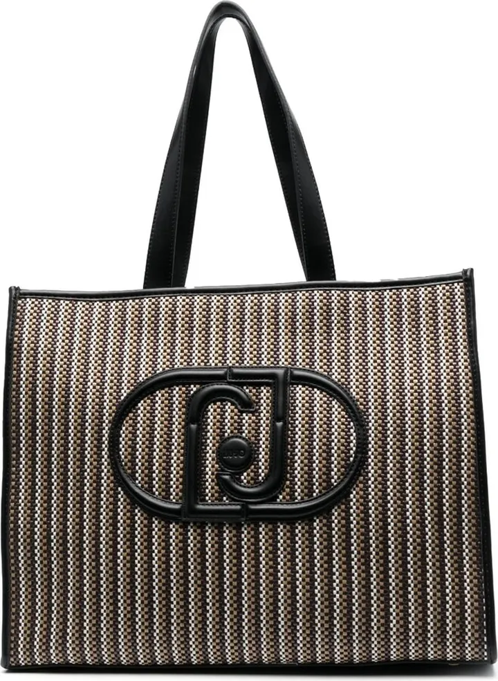Embossed-Logo Striped Tote Bag