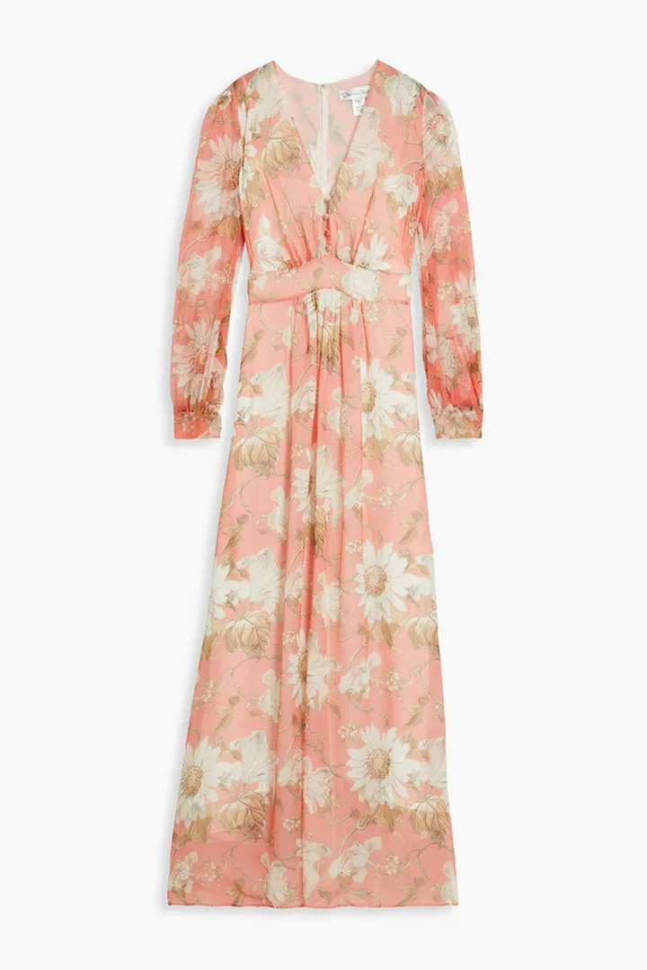 Floral-print silk-chiffon gown
