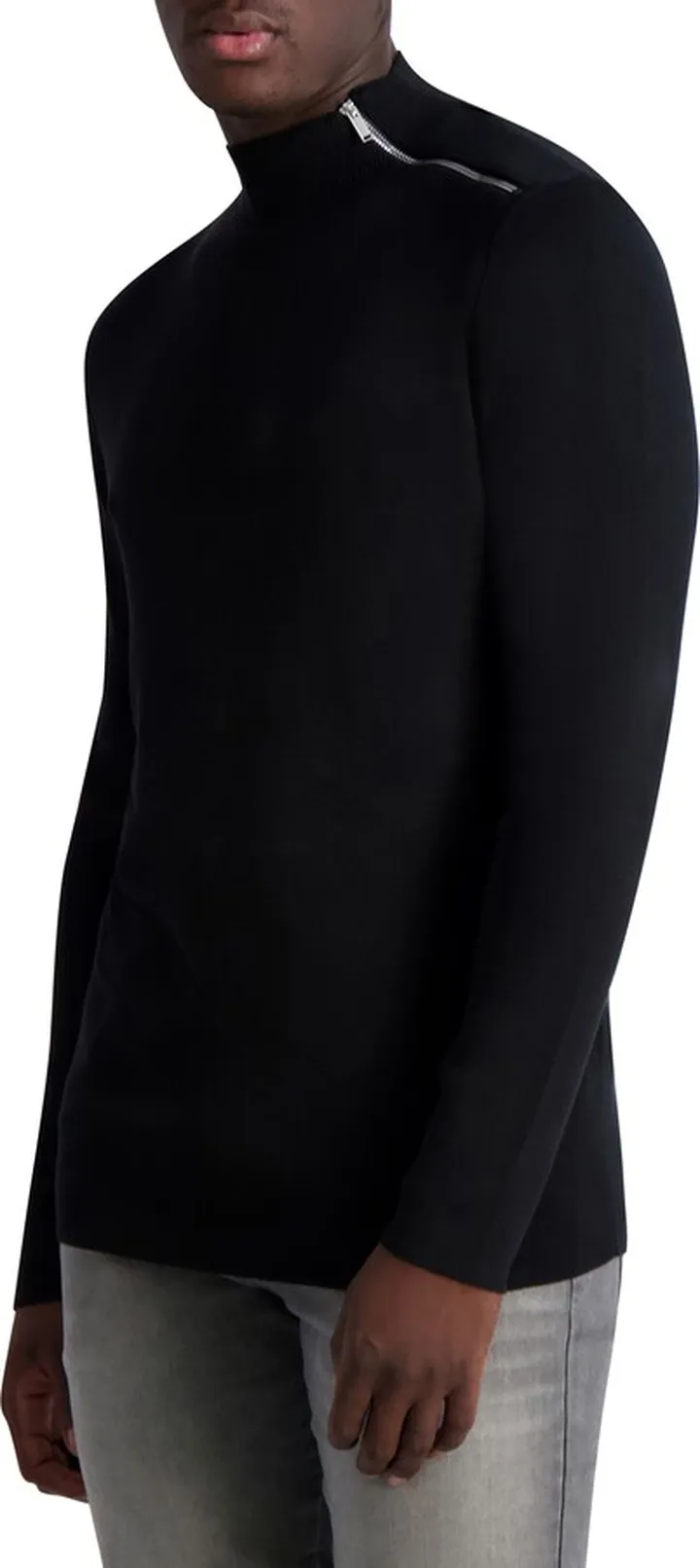 Solid Zip Shoulder Mock Neck Sweater